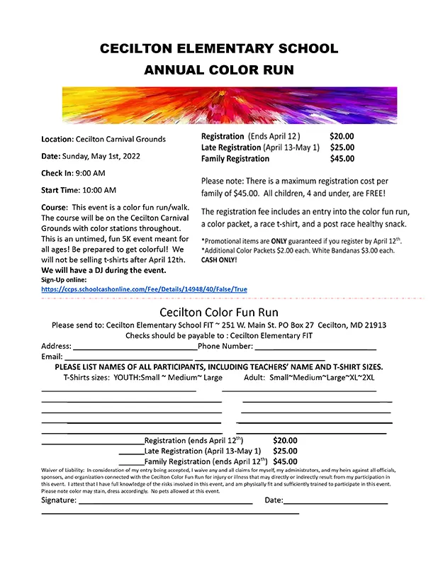 Cecilton Elementary School Annual Color Run